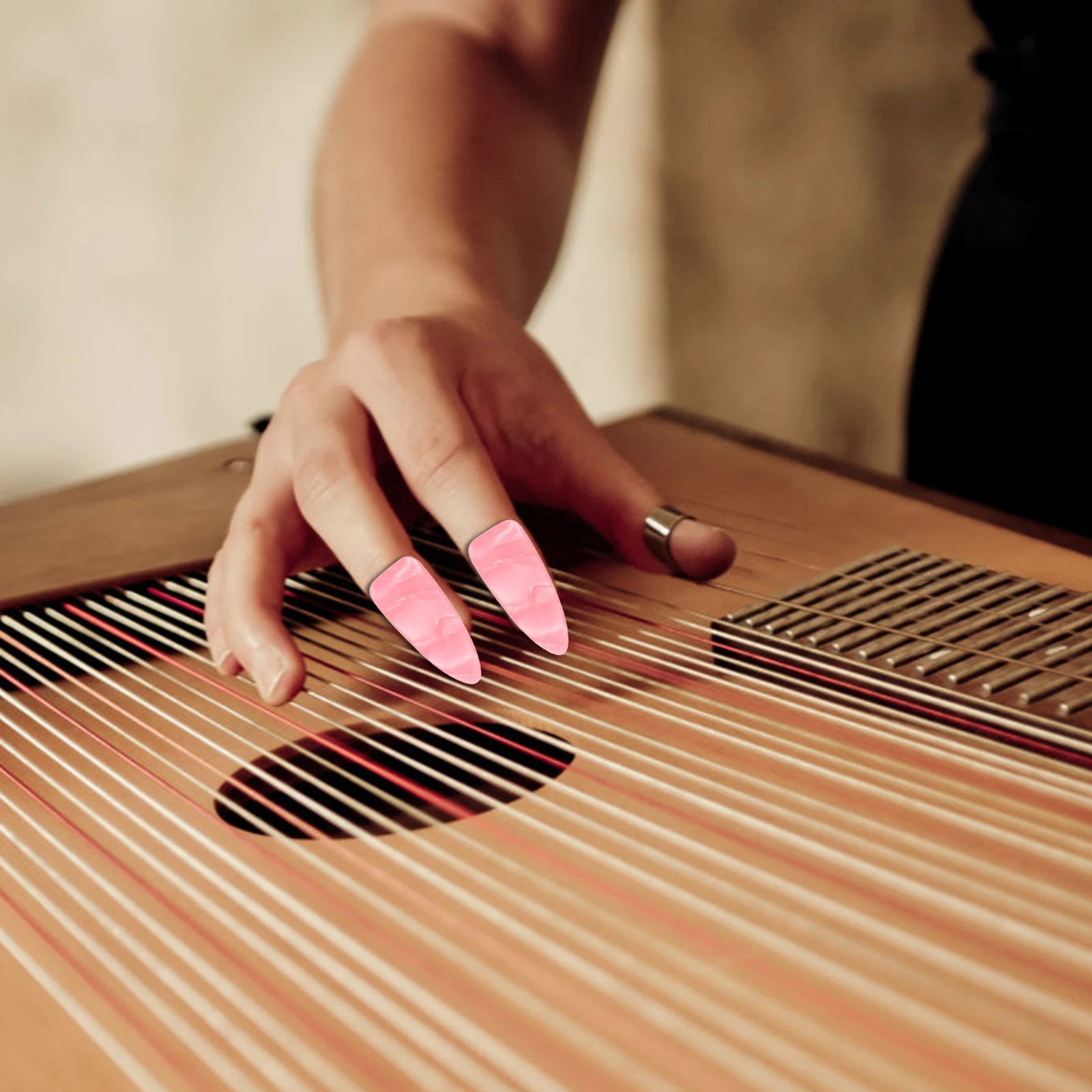 

1 set Guzheng Nail Protectors Practice Nails Covers Pink Fake Tips Child Reusable Durable Comfortable Fingernail for Instrument