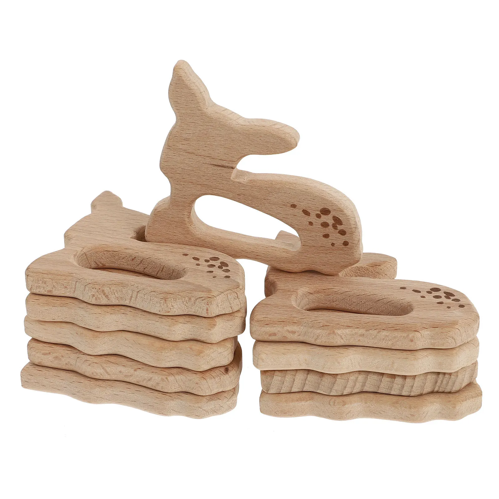 10 stücke Holz Für Baby Buche Molaren Zahnen Anhänger Diy Schnuller Kette Decor Cartoon-Muster Kinder Sicher Holz Anhänger