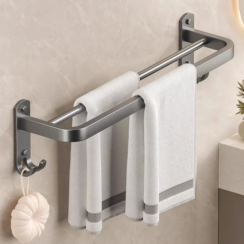 

Aluminum gun gray 60CM double track wall hanging towel bar with hook, bathroom shower/clothing hanger accessories