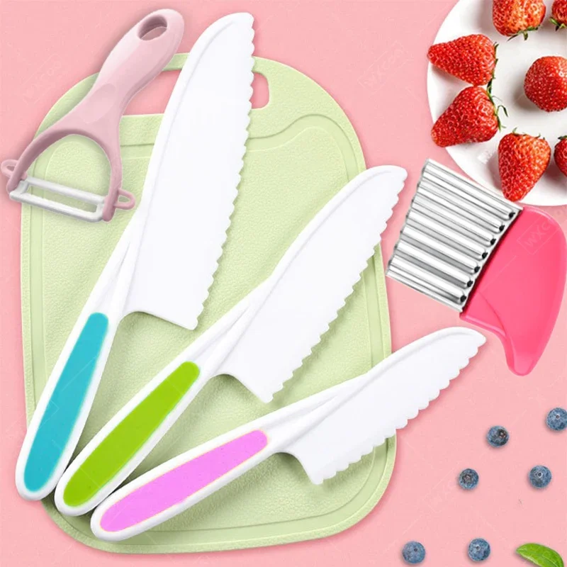 Kids Cooking Cutter Kitchen Toddler Knife Set Cooking Knives Vegetable Crinkle Cutter Cooking Utensils for Kids Kitchen Supplie