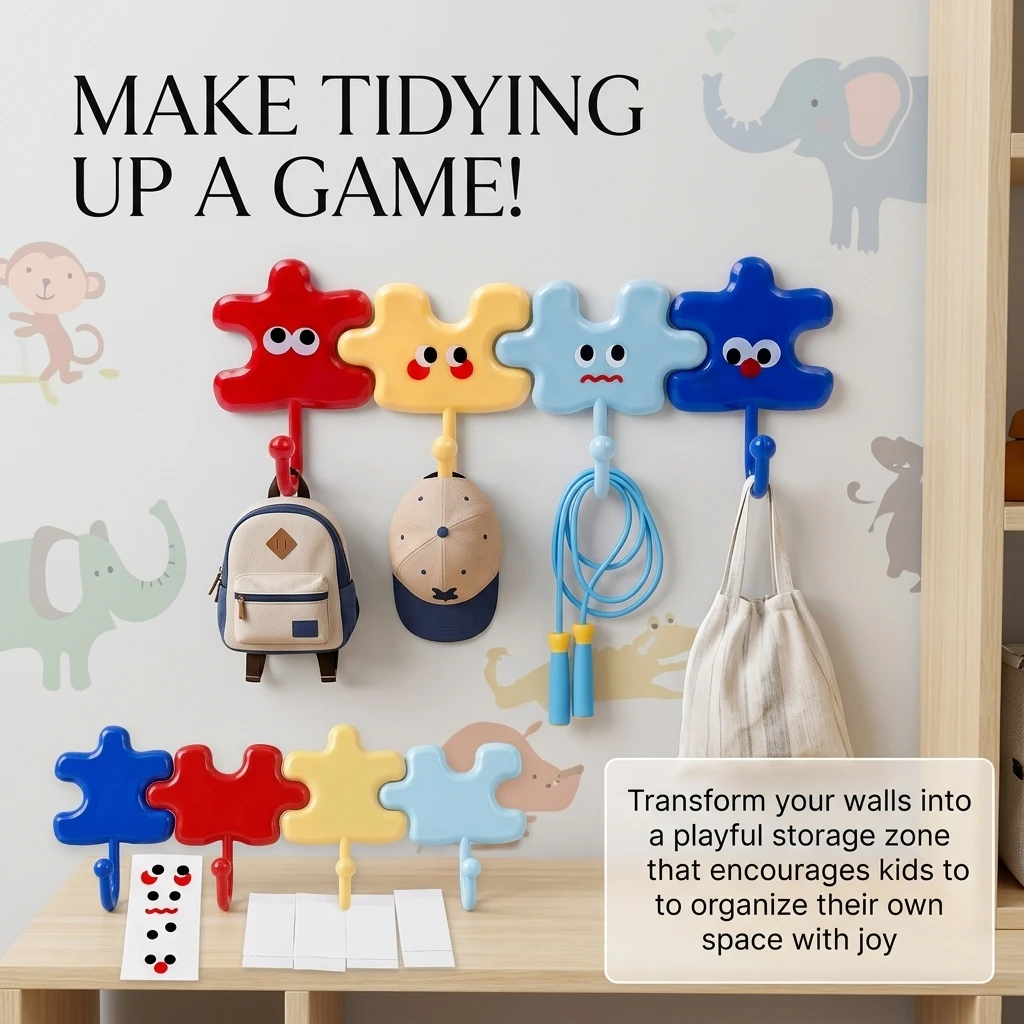 Fun Sticker DIY Hooks Hook Color Random Expressions Need to Be Attached Manually, Suitable for Living Room Bedroom Kitchen Hooks
