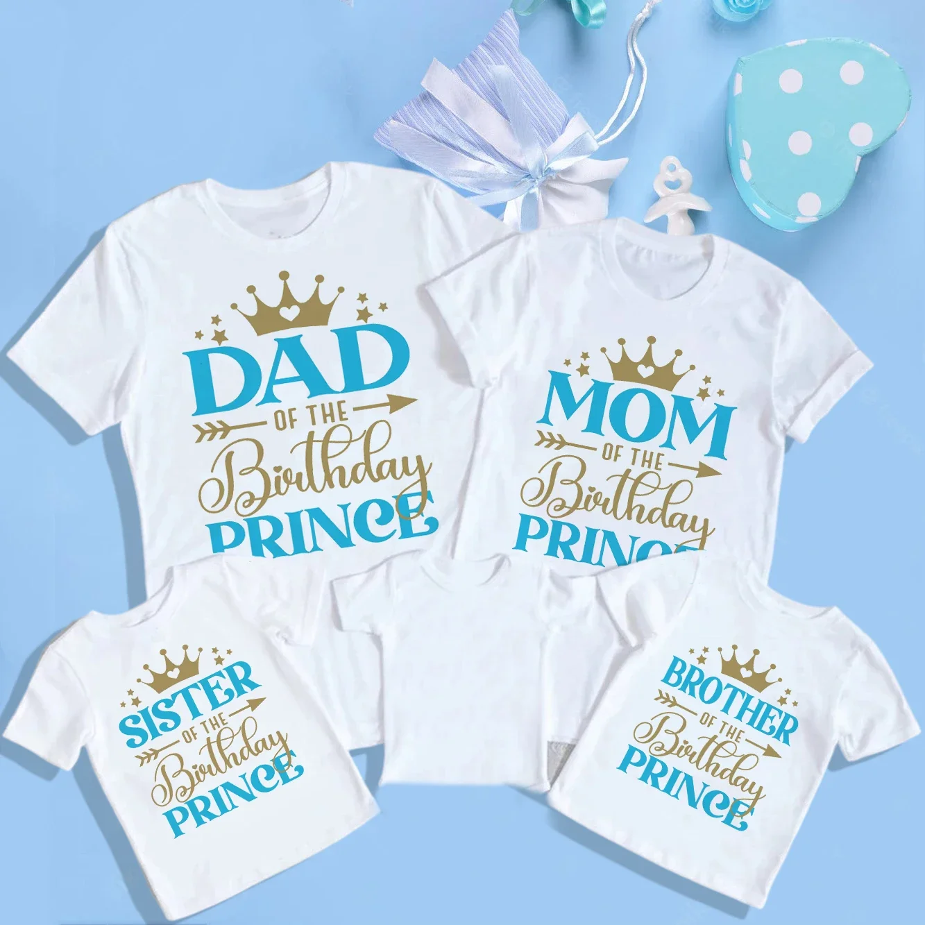 1st Birthday Prince Family Matching Clothes T Shirts Boys Birthday Party Dad Mom Sis Bro and Me Family Look Outfit T-shirt Tops