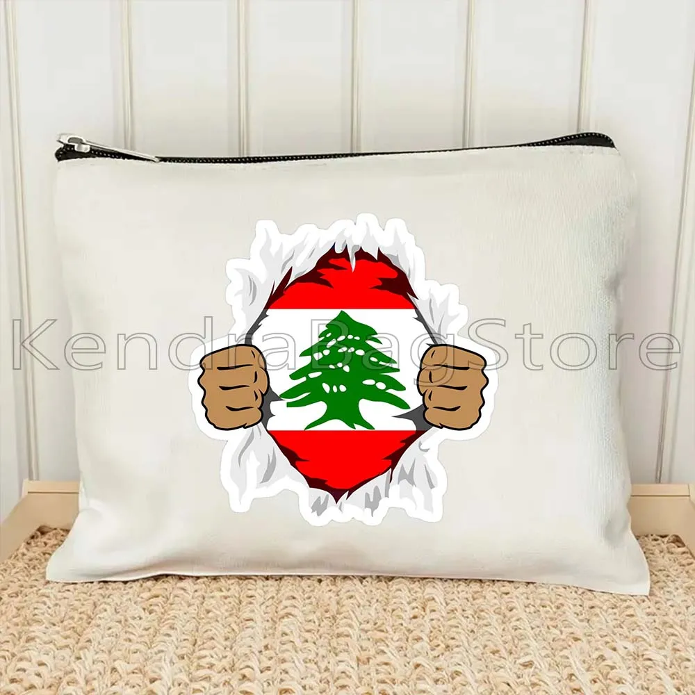 بيروت لبنان العلم خريطة اللبناني فتاة الحب القلب شخصية حقيبة مستحضرات التجميل في الهواء الطلق السفر الجمال حقيبة مستحضرات تجميل أحمر الشفاه حقائب من القماش