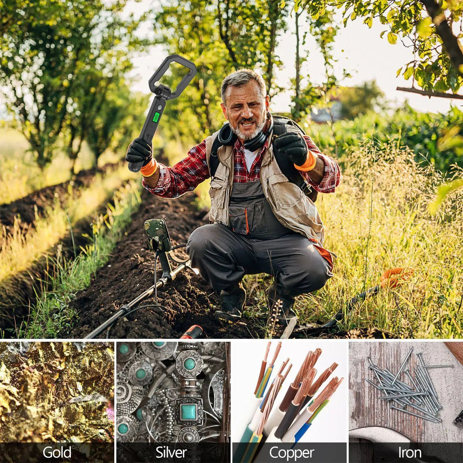Metal Detector for Kids Folding Waterproof Gold Finder Built-in Compass Gold Detector Machine with Audible and Vibration Alert