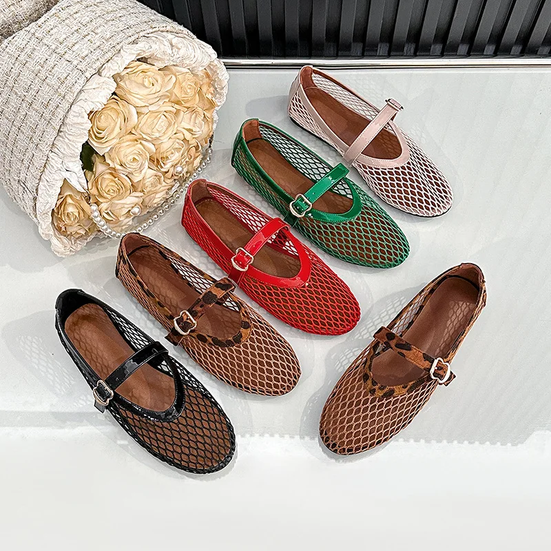 Ladies Hollowed Out Mary Jane Shoe2026summer Autumn New French Women Cowhide Sole Shoe Girl Shallow Mouth Versatile Mueller Shoe