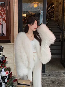 Koreaanse Mode Imitatie Bontjas Vrouwen Zachte Kleverige Massief Pluche Warm Temperament Celebrity Winter Chique Party Lady Jassen Nieuw