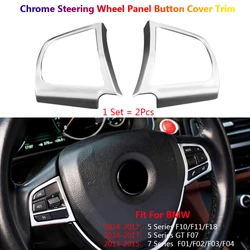 2 x Chrome Car Steering Wheel Switch Button Frame Cover Trims For BMW 5 GT 7 F10 F07 F01 F02 Auto Interior Stickers Accessories