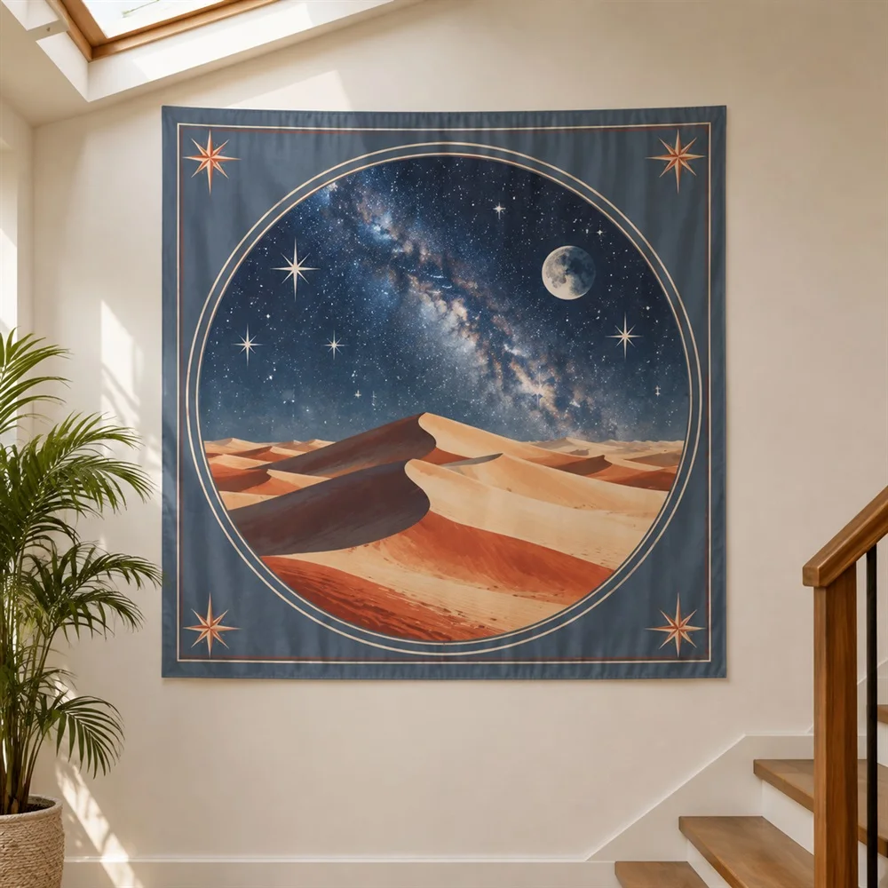 VIKAMA Starry Desert Night Tapestry Wall Hanging, Night Sky Landscape Wall Art, Western Decor for Living Room Bedroom Office