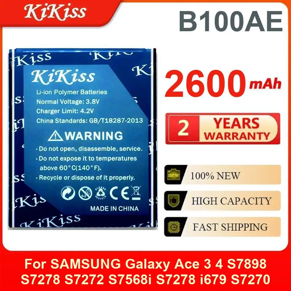 

2600Mah Kikiss Battery B100AE For Samsung Galaxy Ace 3 4 S7898 S7278 S7272 S7568i I679 S7270 S7262 I699i G313H G318h