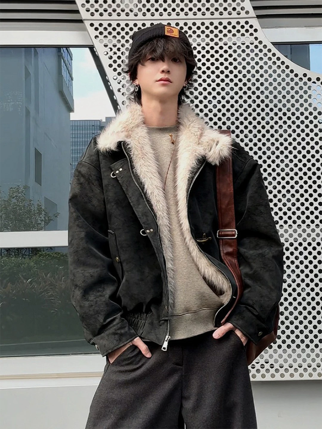 

Men's ort Thiened PU Leather Cotton Jaet Cleanfit Sle Winter Outerwear Anti-cold Aircrt Bule Cotton Clothes