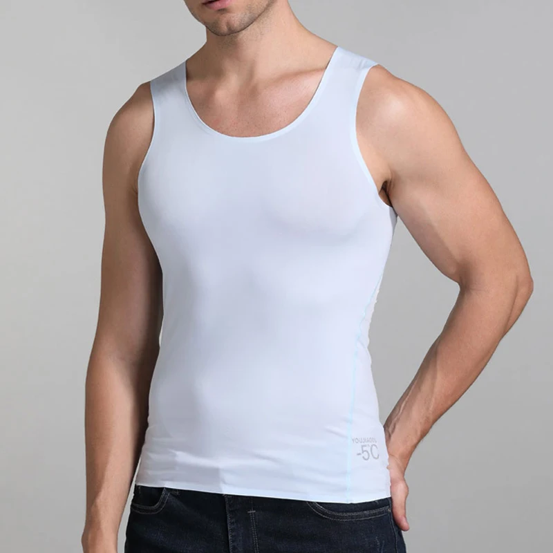 Men Ice Silk Seamless Fitness Summer Tank Top Breathable Underwear Youth Sports Sleeveless Basic T-Shirt Elastic Undershirts