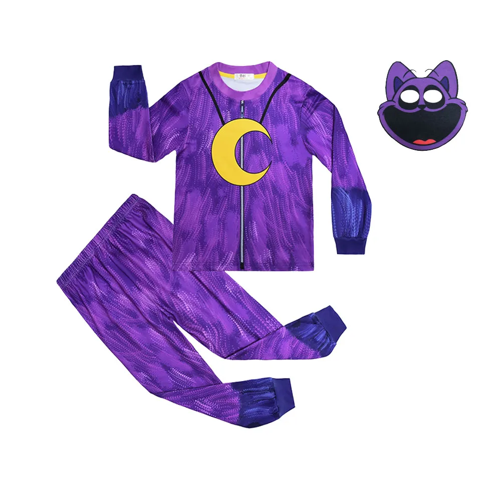 Boys Girls Catnap Cosplay Costume Smiling Critters Summer Tshirt Shorts Mask Children Cartoon Pajama Set Halloween Party Clothes