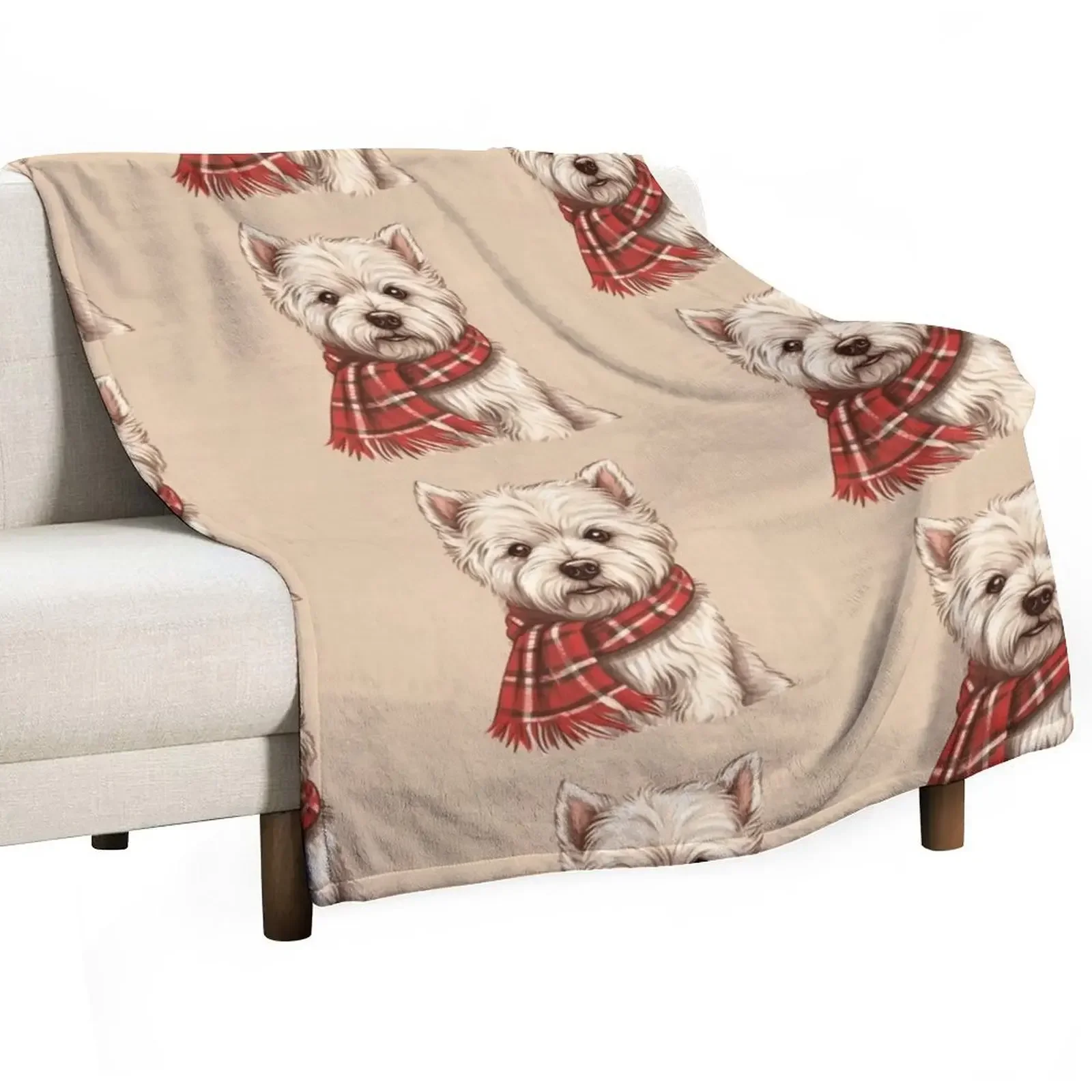 West Highland White Terrier Westie Christmas Plaid Watercolor Throw Blanket christmas gifts wednesday Kid'S Flannel Blankets