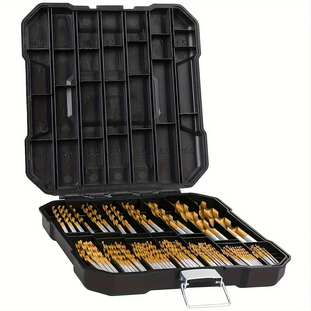 99 Pieces Titanium Twist Drill Bit Set, 135 Tip High Speed Steel, Size from 1/16