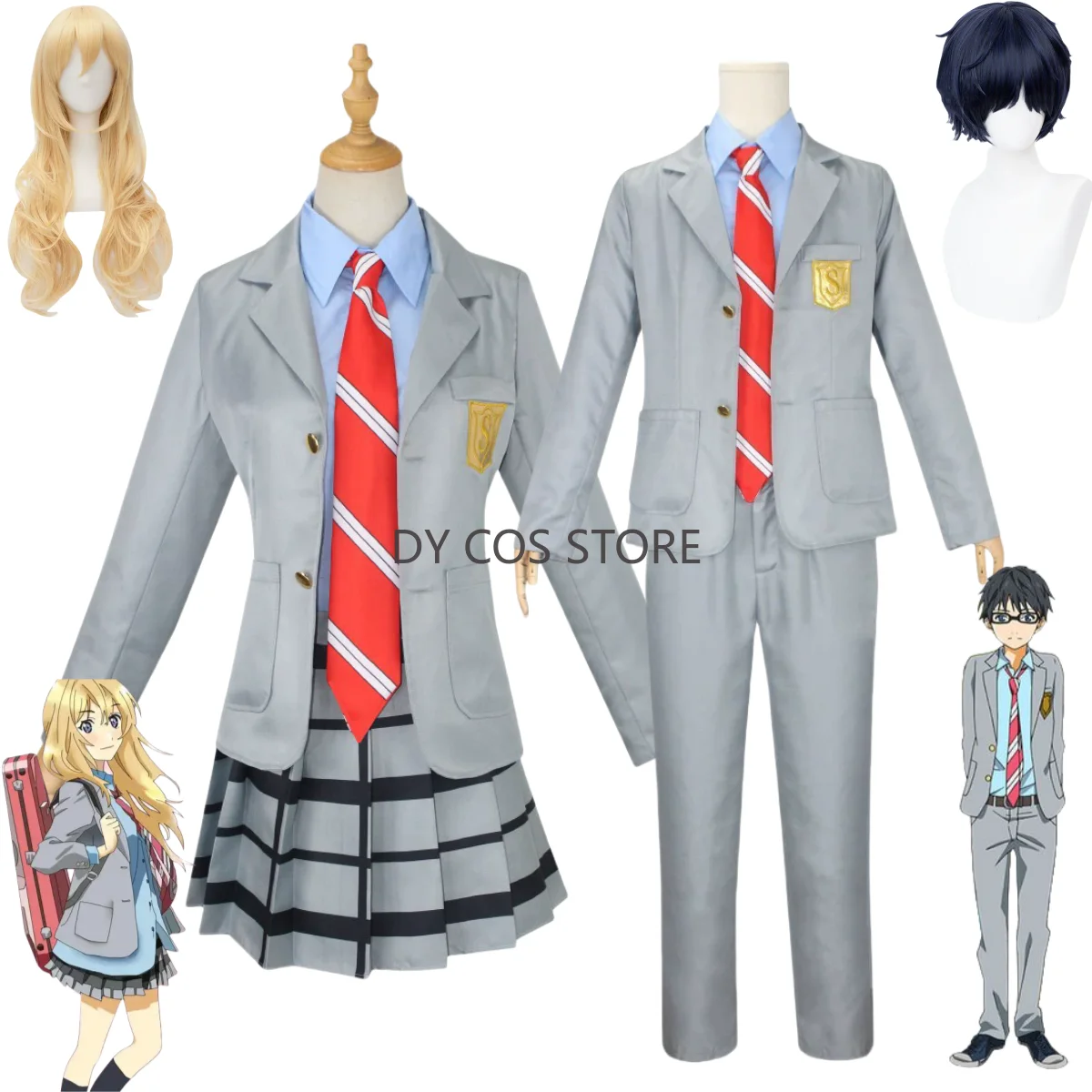 

Anime Your Lie in April Miyazono Kaori Arima Kousei Cosplay Costume Wig Japanese JK School Uniform Man Woman Sexy Campus Suit