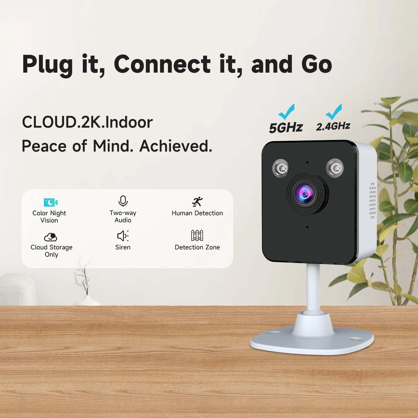 Wi-Fi 6 surveillance camera, two-way voice intercom, full-color night vision lens, motion detection, enjoy HD image quality