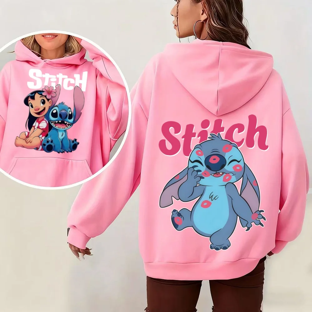 Disney Lilo & Stitch sweat à capuche femme automne/hiver chaud surdimensionné sweat mignon dessin animé imprimé pour la mode Streetwear haut décontracté