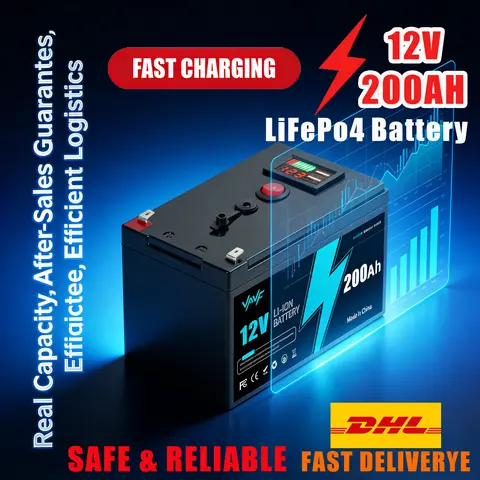 High-Cycle Lithium Battery 12V🤿200Ah LiFePO4 Deep Cycle Battery Lron Phosphate Battery , Ideal for Off-Grid Solar🛹Camping&RV
