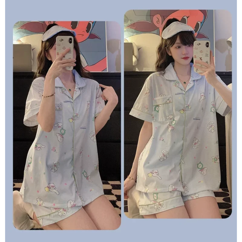 Sanrio Nieuwe Cinnamoroll Babycinnamoroll Ijzen Pyjama Satijn Casual En Lichtgewicht Transparant, Alsjeblieft Coole Schattige Huispyjama 'S