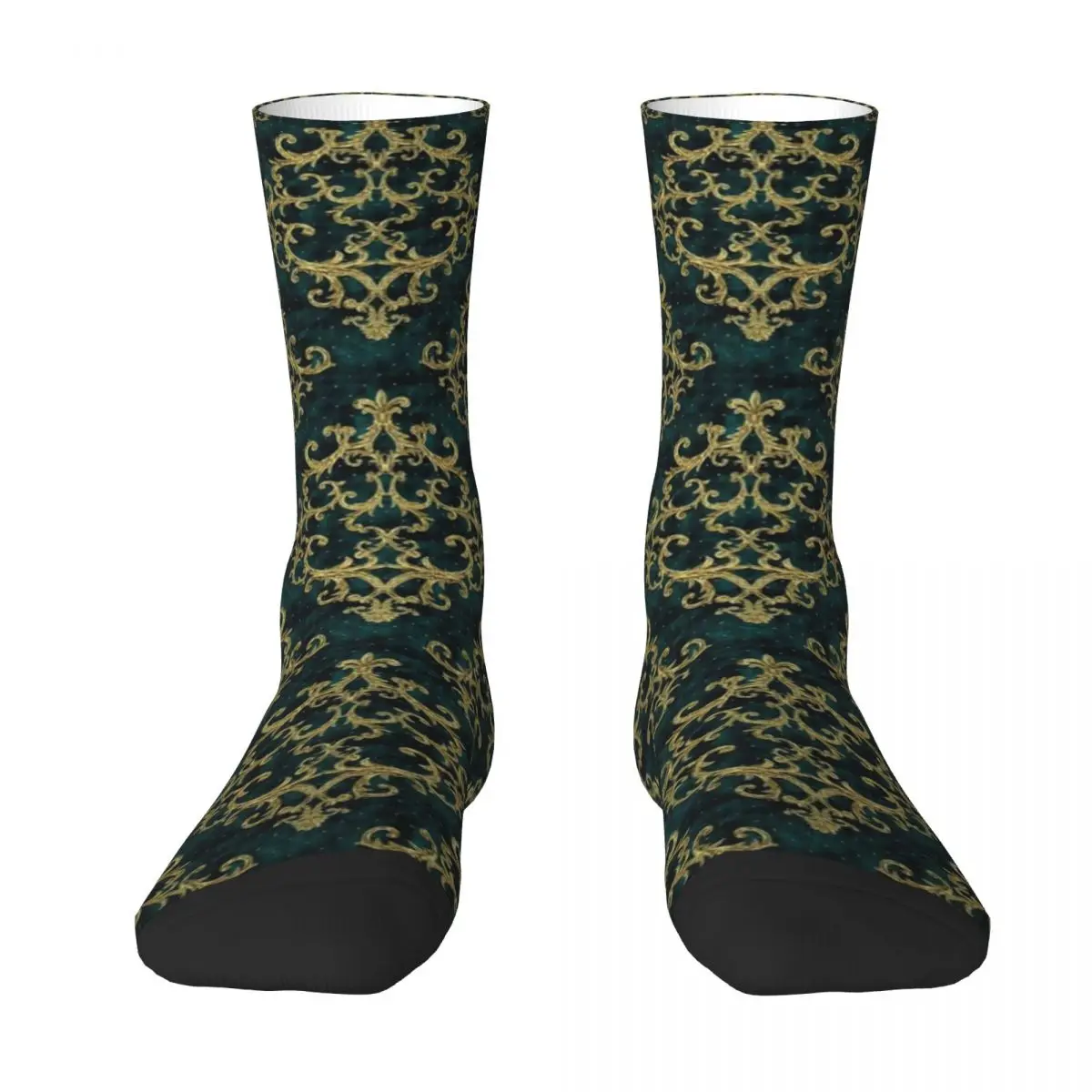 Gold Baroque Floral Stockings Unisex Vintage Print Socks Soft Breathable Kawaii Socks Autumn Running Anti Slip Graphic Socks