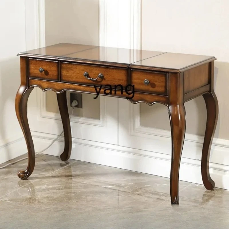 LMMM solid wood dresser makeup table simple flip top full set with leather soft bag makeup stool