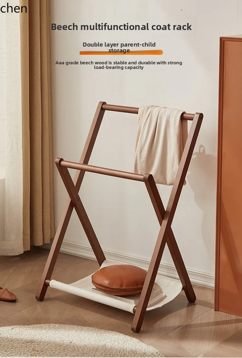 Clothes Rack Floor-standing Bedroom Household Solid Wood Coat Rack Folding Small Bedside Clothes Rack
