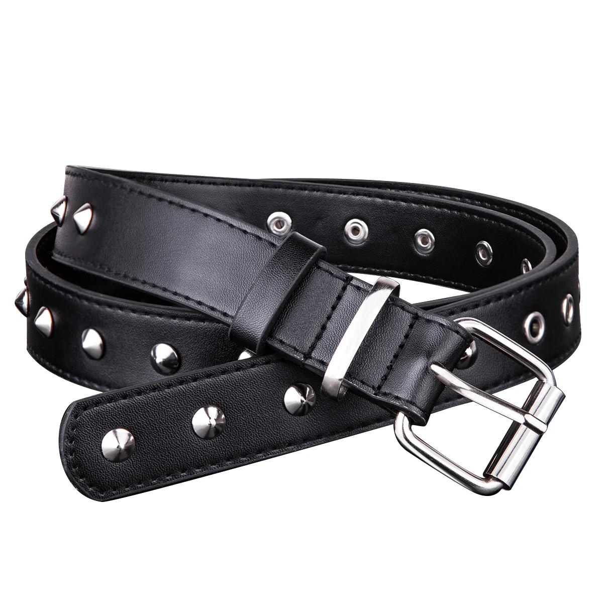 Black PU Leather Vintage Western Belt for Women, Adjustable Carved Silver Metal Buckle Waist Belt for Jeans Pants Dresses