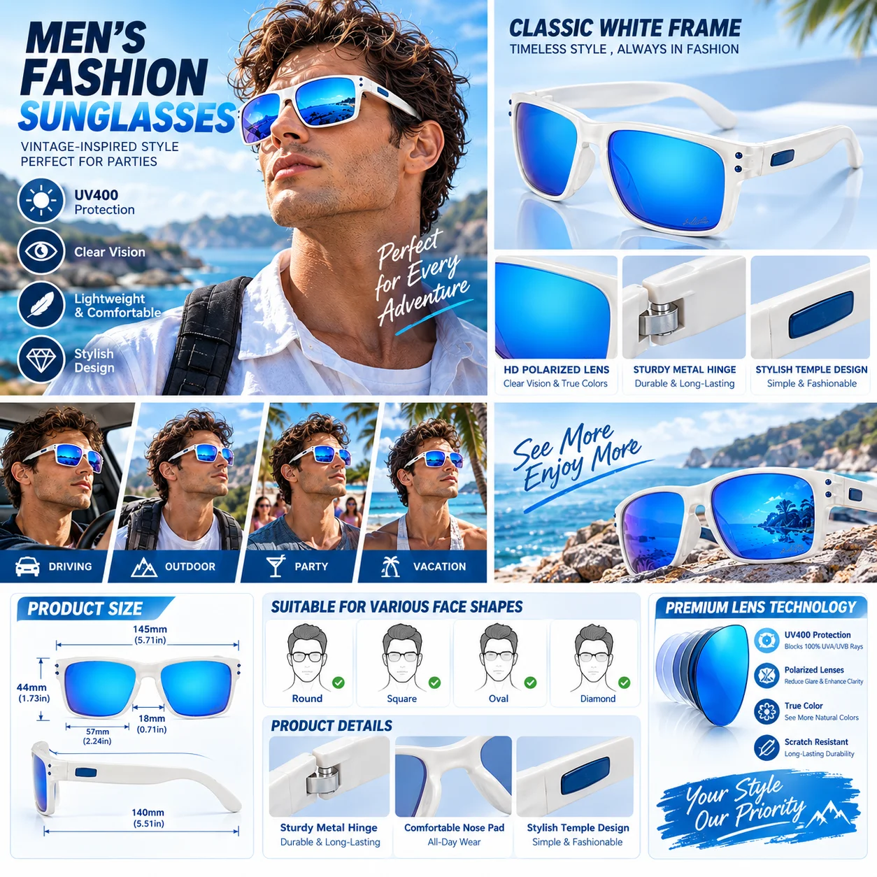 Men's Vintage-Inspired Fashion Glasses with Large Curved Frames - Perfect for Parties gallery 3