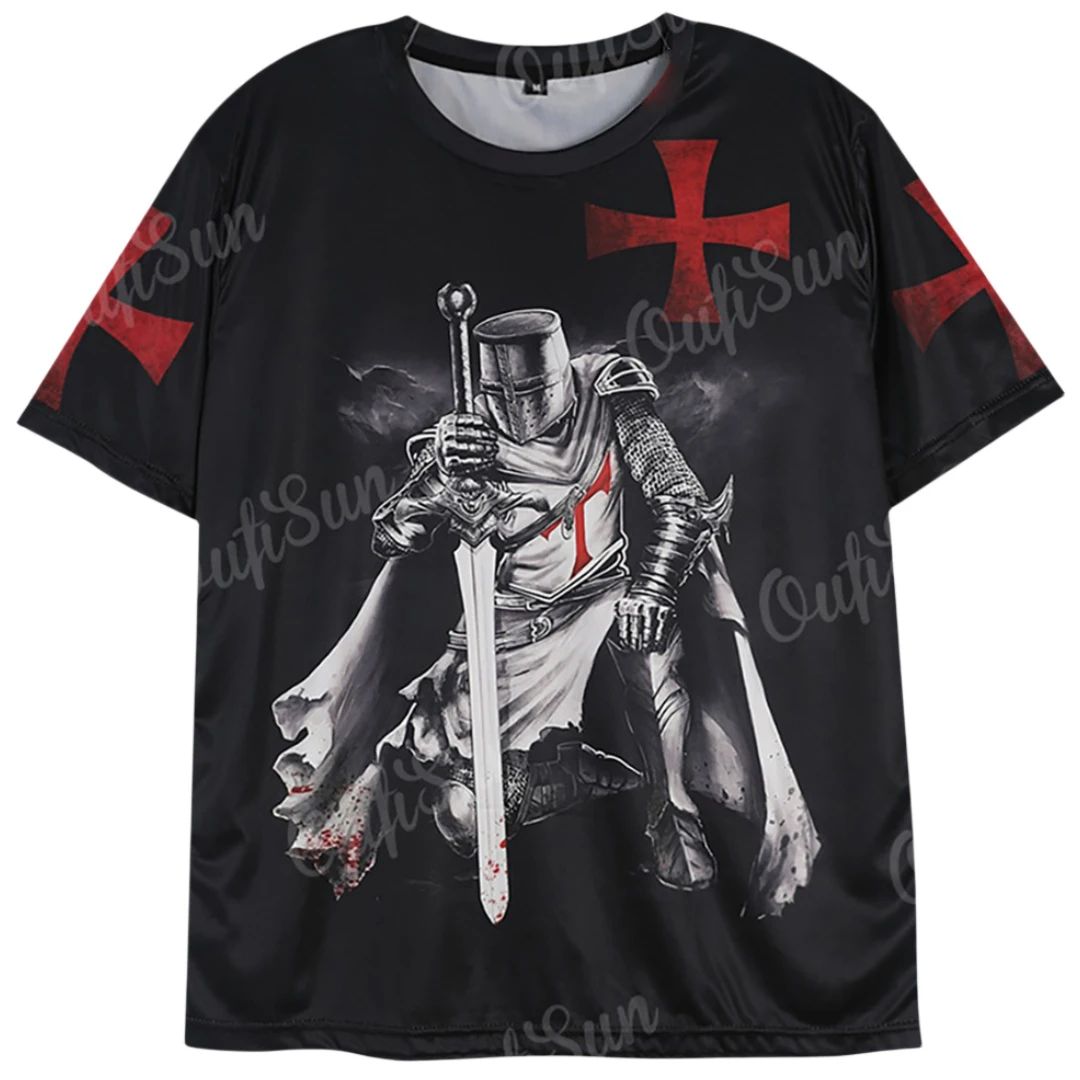 Vintage Men\'s T-shirts Knights Templar Print T Shirts For Men Summer Oversized Tops Short Sleeve Tees Casual O-Neck Men Clothing