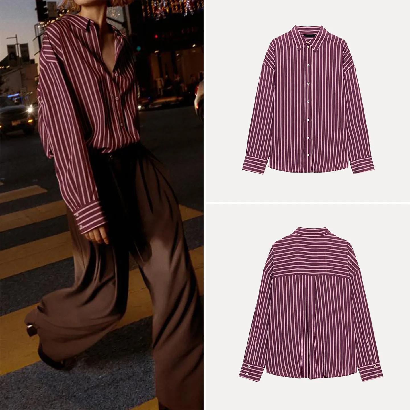 

Winter 2025 Women's Loose Long Sve Button-Up Striped Open Cardigan irt Commute Sle Z Brand Comfortable Fit