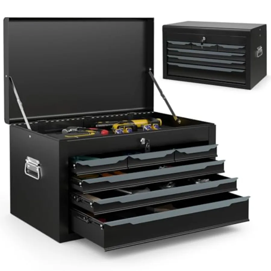 

Большой металлический ящик для инструментов с 6 выдвижными ящиками и верхним лотком, сверхпрочный стальной инструментальный ящик с автоматической блокировкой ящиков и боковыми секциями