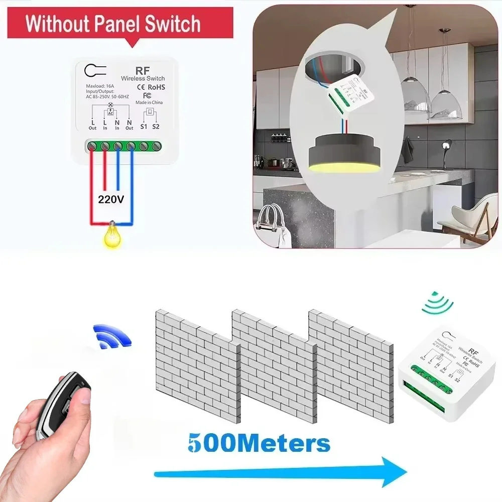 Universal wireless RF433 light switch transmitter AC110V 220V 2-way control with delay function for smarthome lamp Fan tv light