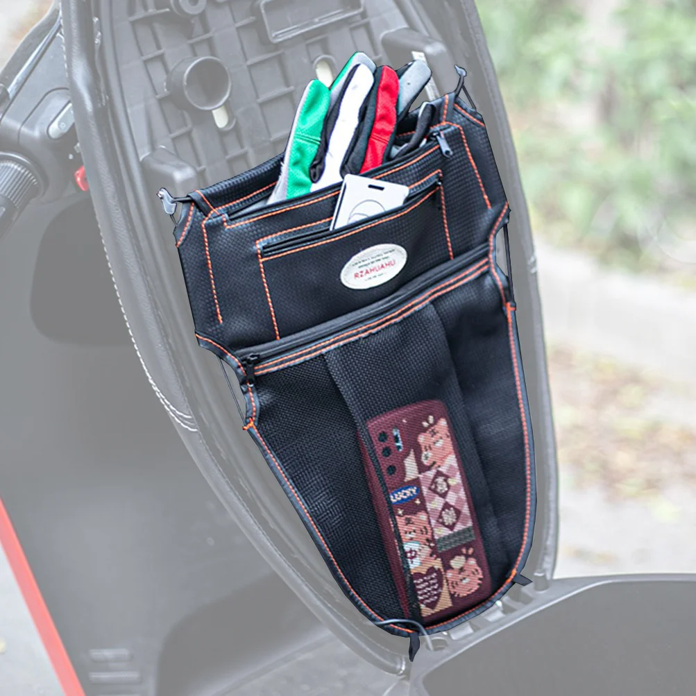Motorcycle Scooter Seat Bag PU Leather Scooter Under Seat Storage Pouch Bag Dual Pockets Organizer For Wallets Documents Cards