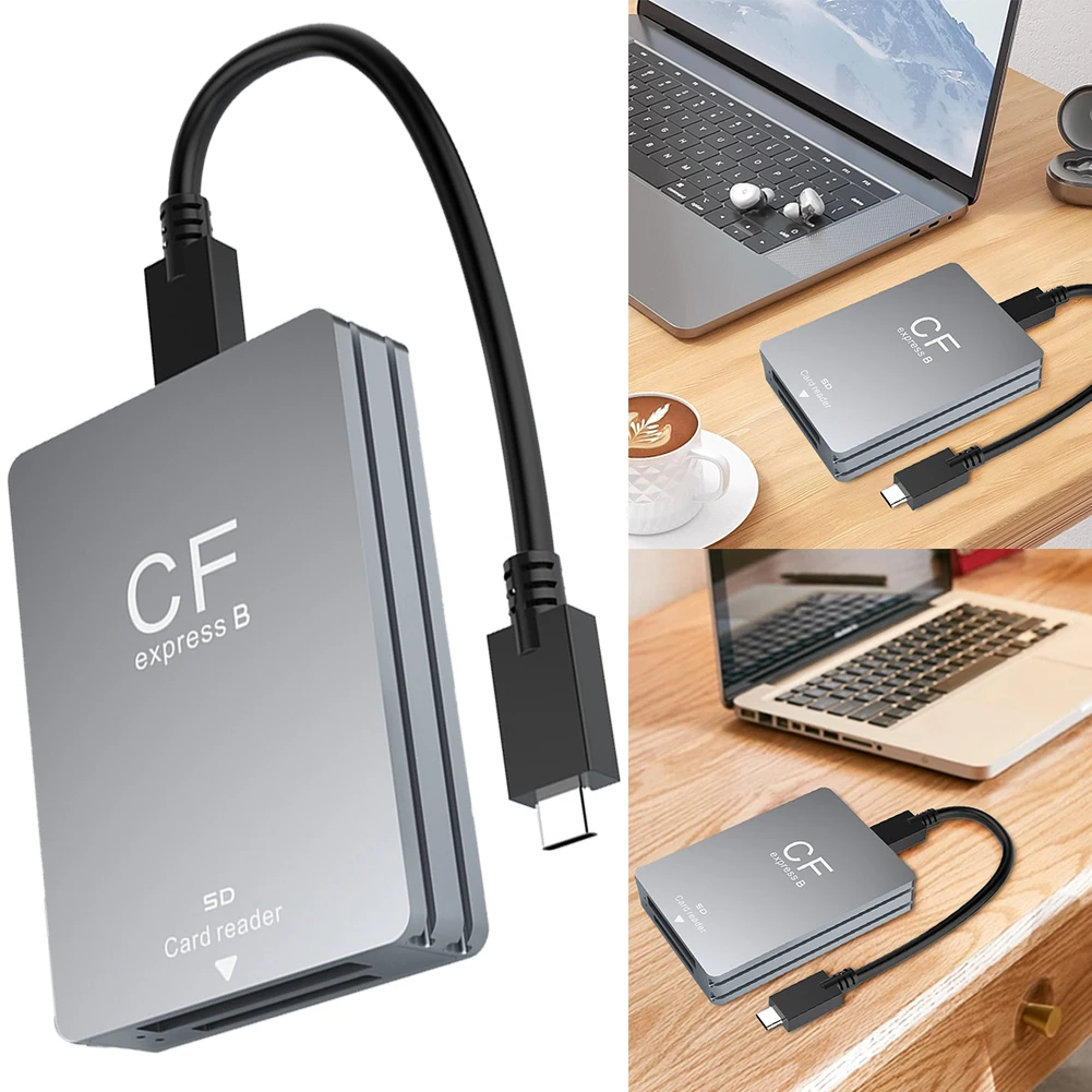2 in 1 CFexpress Type B SD Card Reader CFexpress Card Adapter with USB C To USB C/A Cable Support Android/Windows/Mac OS for SLR
