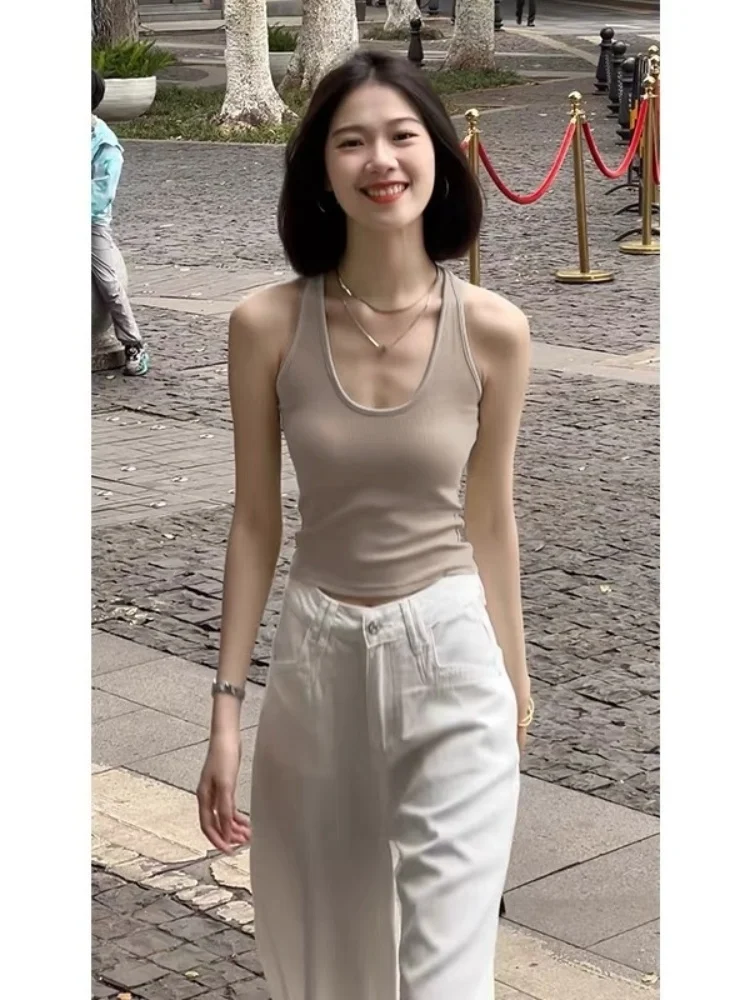 Women's Cotton Tank Top U-Neck Sleeveless Vest 95% Cotton with Chest Pad Large Size Summer New Style Inner Wear Beauty Back