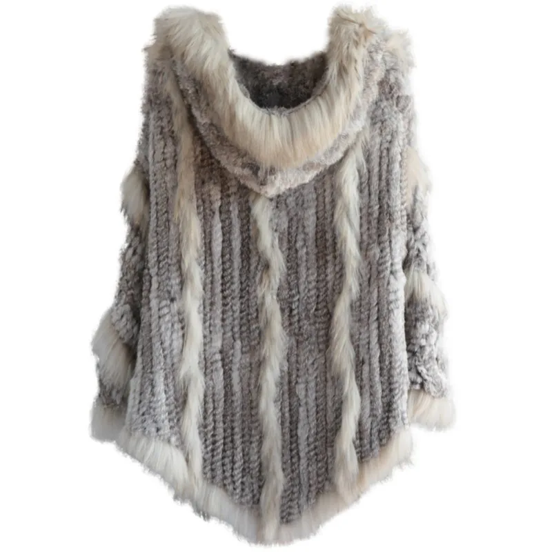 2025 foreign trade hare fur raccoon hooded cape shawl hooded pullover  cape rabbit jacket big