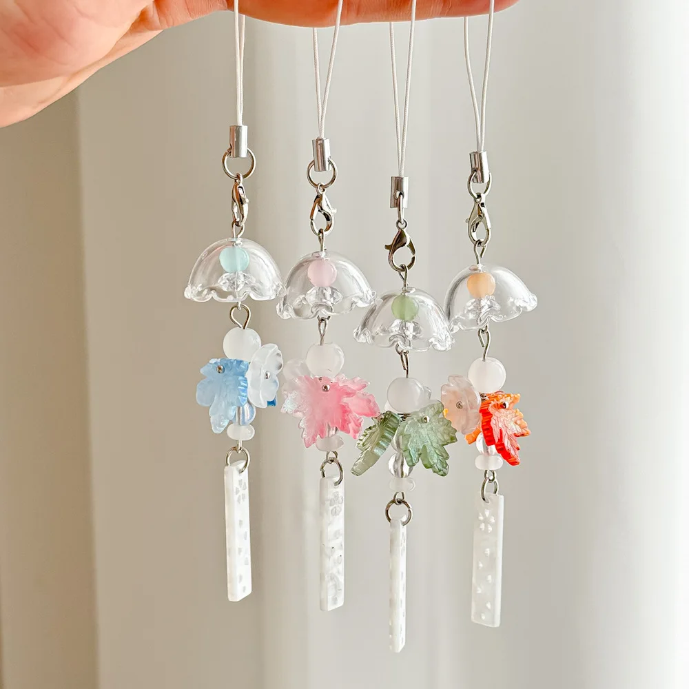 Mobile Phone Charm Delicate Maple Leaf Keychain Wind Chime Keychain Elegant Lanyard Bag Charm For Bag Camera Gift For Girls