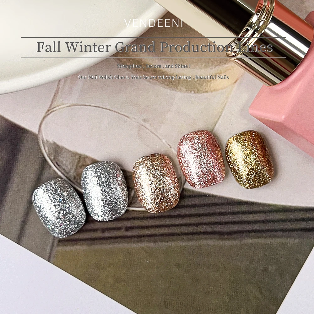 Vendeeni 5 Farben/Set Glitzer-Platin-Gel-Nagellack Champagner Roségold Silber Glanz UV LED Aushärtbarer Gel-Lack mit Display – Detail 6