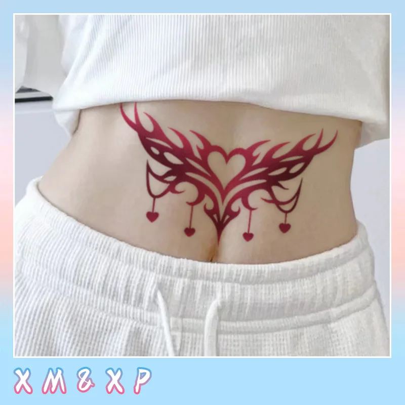 Symmetrical Heart Succubus Temporary Tattoo, Waterproof 5-7 Days, Sexy Body Art for Women & Couples