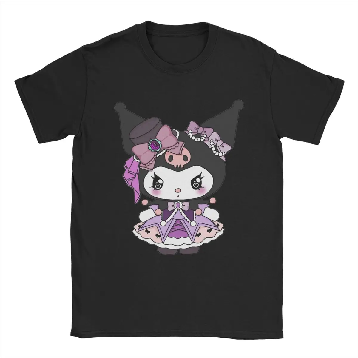 T-Shirt For Men Kuromi Princess Dress Hello Kitty Short Sleeve Creative Pure 100% Cotton Tees Crew Neck T Shirt Gift Idea Tops