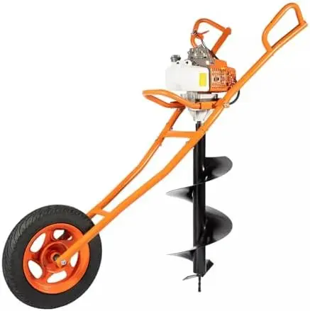 Post Hole Digger, 63CC 3HP 2-Stroke Gas Powered Earth Auger Borer Wheelbarrow Ground Drill with Earth Auger Drill and