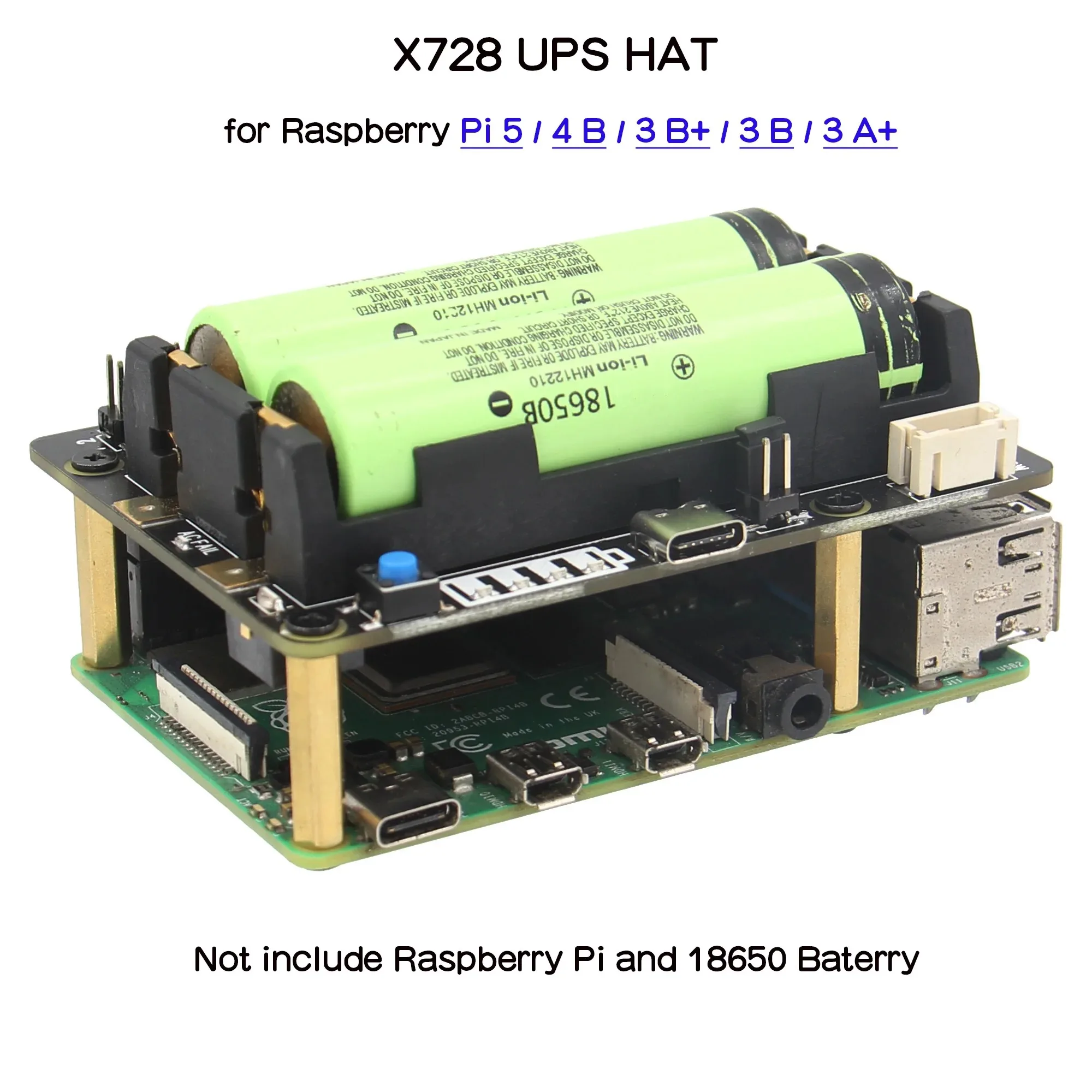 

Raspberry Pi UPS HAT, X728 V2.5 Power Mangement Board for Raspberry Pi 5 /4B/3B+/3B
