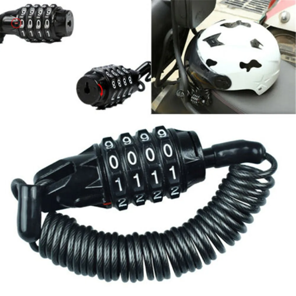 Motorcycle Helmet Lock Cable Black Tough Combination 4 Digit Password Anti-theft Security Rope Motorcycle Helmet Lock