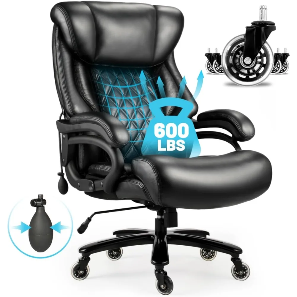 

Big and Tall Office Chair 600lbs, Executive Office Chairs with Adjustable Lumbar Suppor,Wide Desk Chair with Quiet Rubber Wheel，