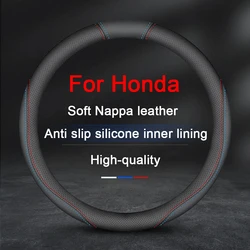 Car Steering Wheel Cover Nappa Leather Non-slip Booster Cover For Honda Civic HR-V Accord Jade Crider Odyssey CRV accessories