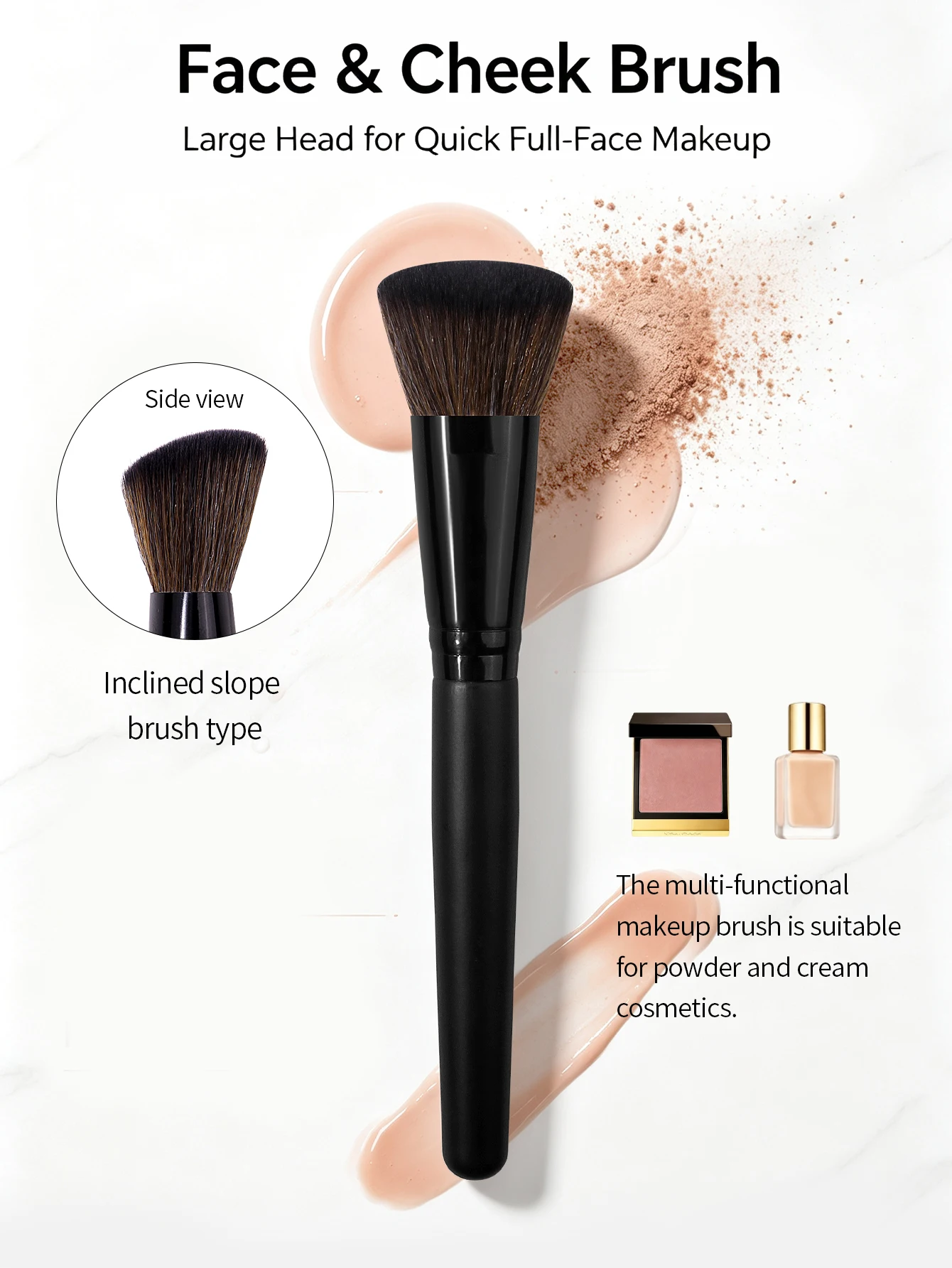 Angled Foundation Brush, Soft Synthetic Bristles, Multi Face Brush for Blush Bronzer Highlighter Liquid Cream Powder