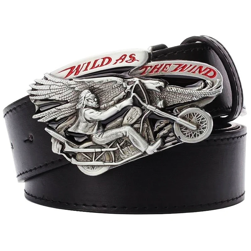 Ceinture de motard vintage en cuir pour homme, RapHurbike Ride Wind and Freedom