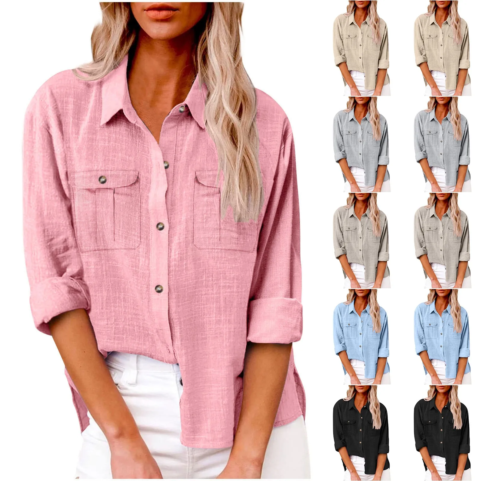 

Women Fashion Casual Shirt Simple Style Solid Color Long Sleeve Loose Shirt Lady Elegant Temperament Daily Office Wearing