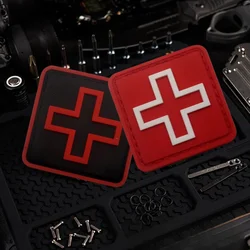 3D PVC Red White Black Medical Emergency Patches Military Cross Morale Badge Tactical Hook&Loop Stickers Clothing Sewing Patch