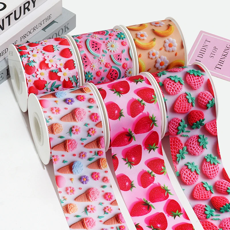 5 Yards 3inch 75mm Fruit Printed Ribbon For Hair Bows DIY Crafts Handmade Accessories 91486